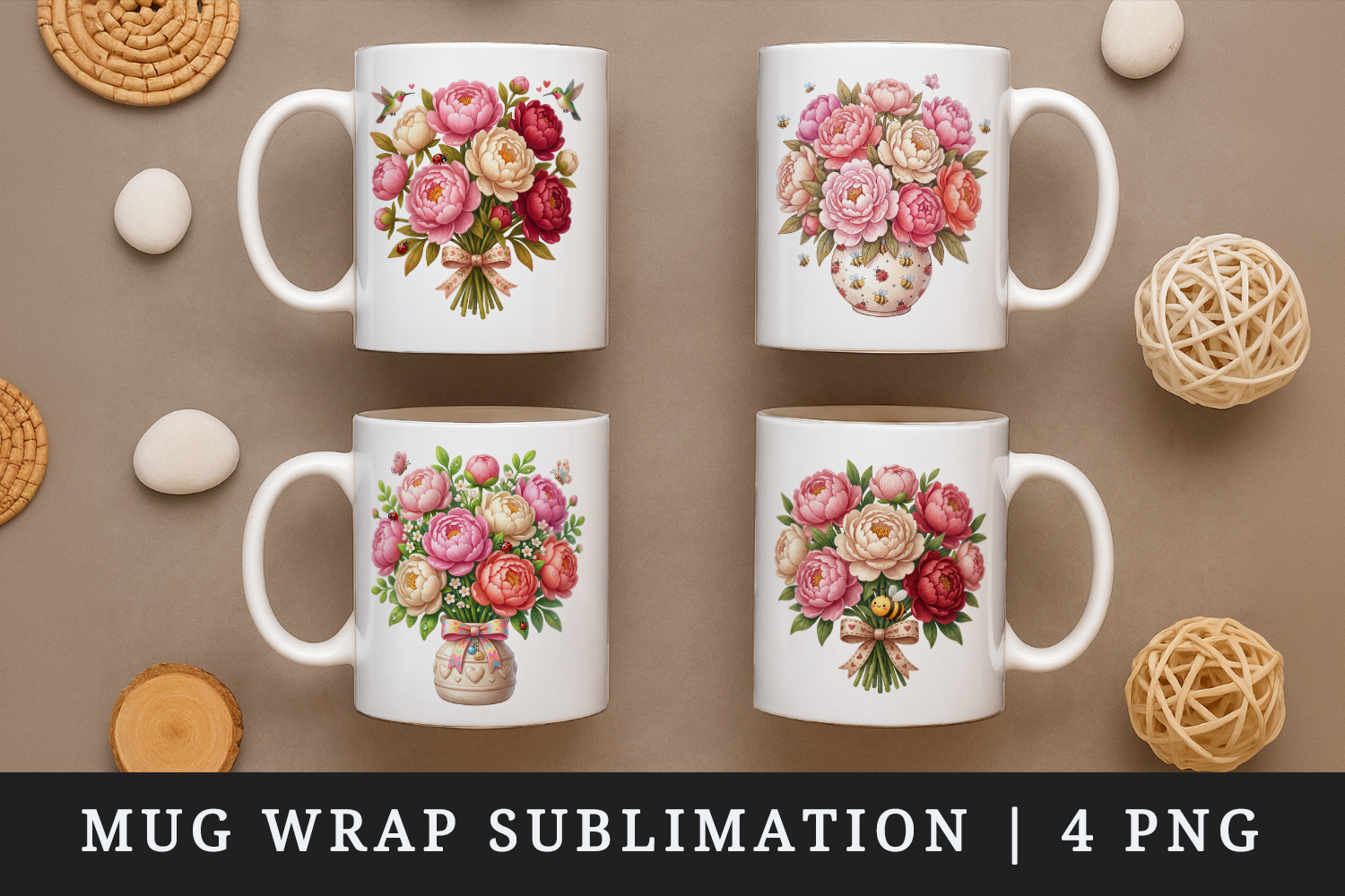 Flowers mug wrap printable sublimation design product image 1