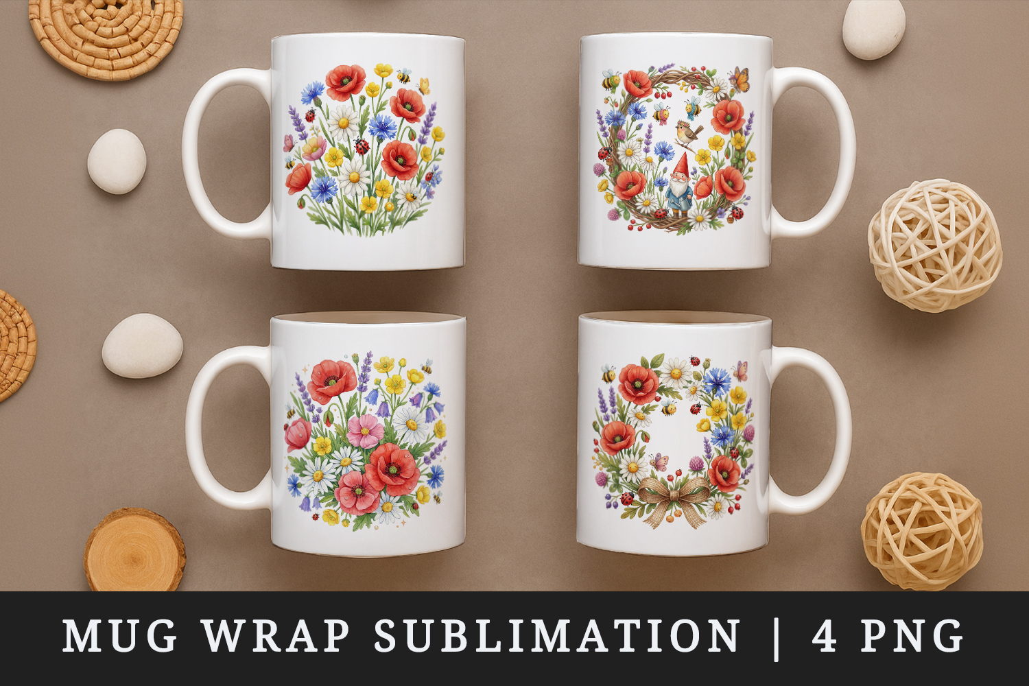 Flowers mug wrap printable sublimation design product image 1
