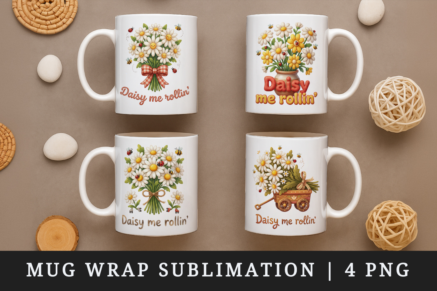 Flowers mug wrap printable sublimation design product image 1