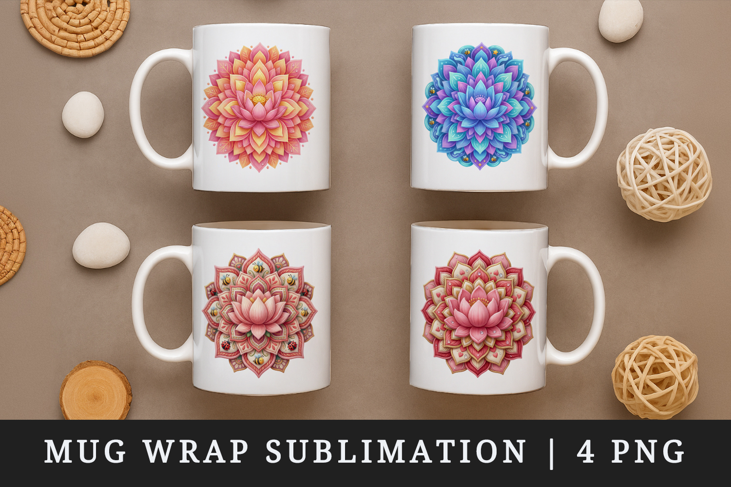 Flowers mug wrap printable sublimation design product image 1
