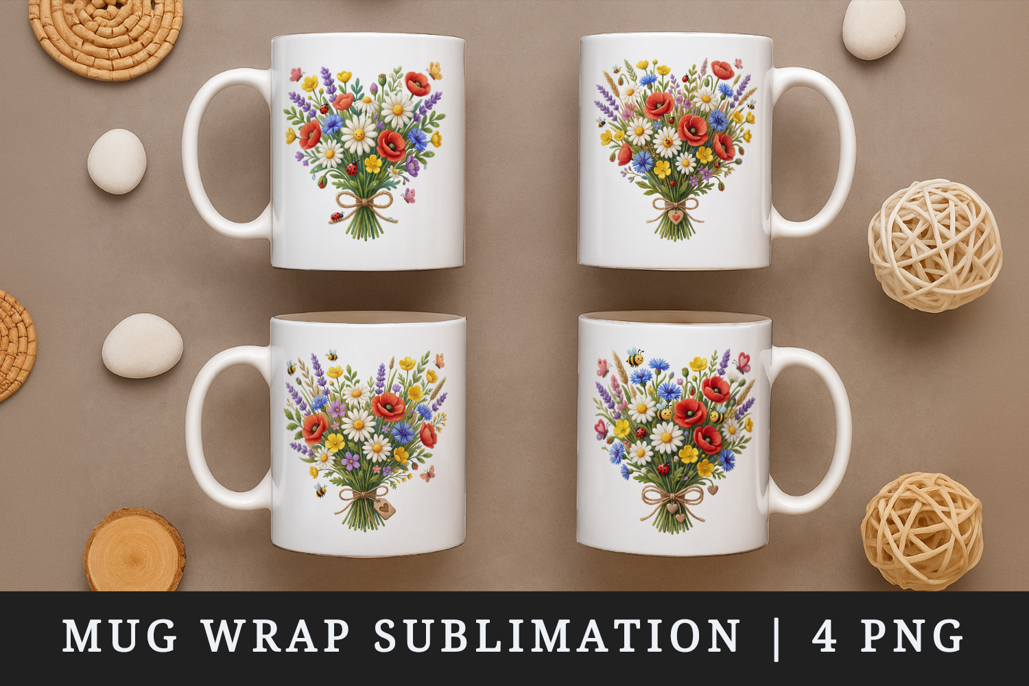 Flowers mug wrap printable sublimation design product image 1