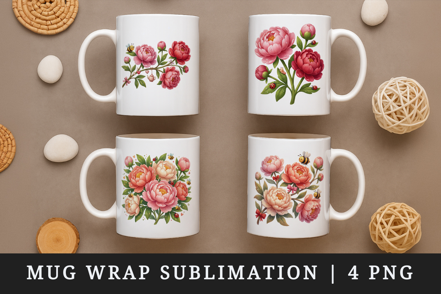 Flowers mug wrap printable sublimation design product image 1