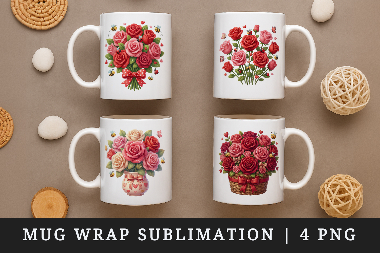Flowers mug wrap printable sublimation design product image 1
