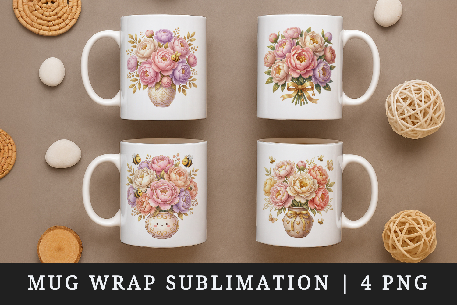 Flowers mug wrap printable sublimation design product image 1