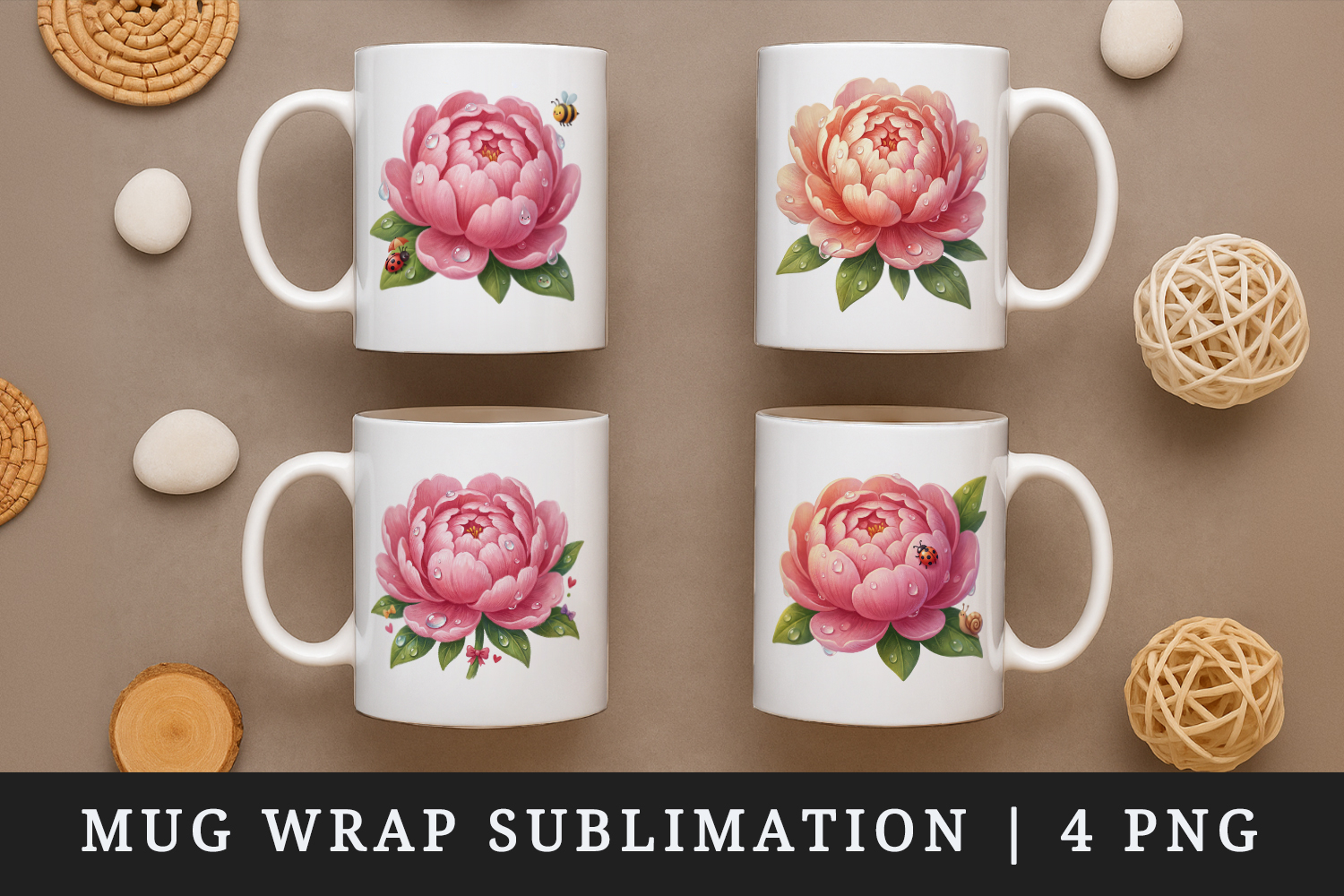 Flowers mug wrap printable sublimation design product image 1