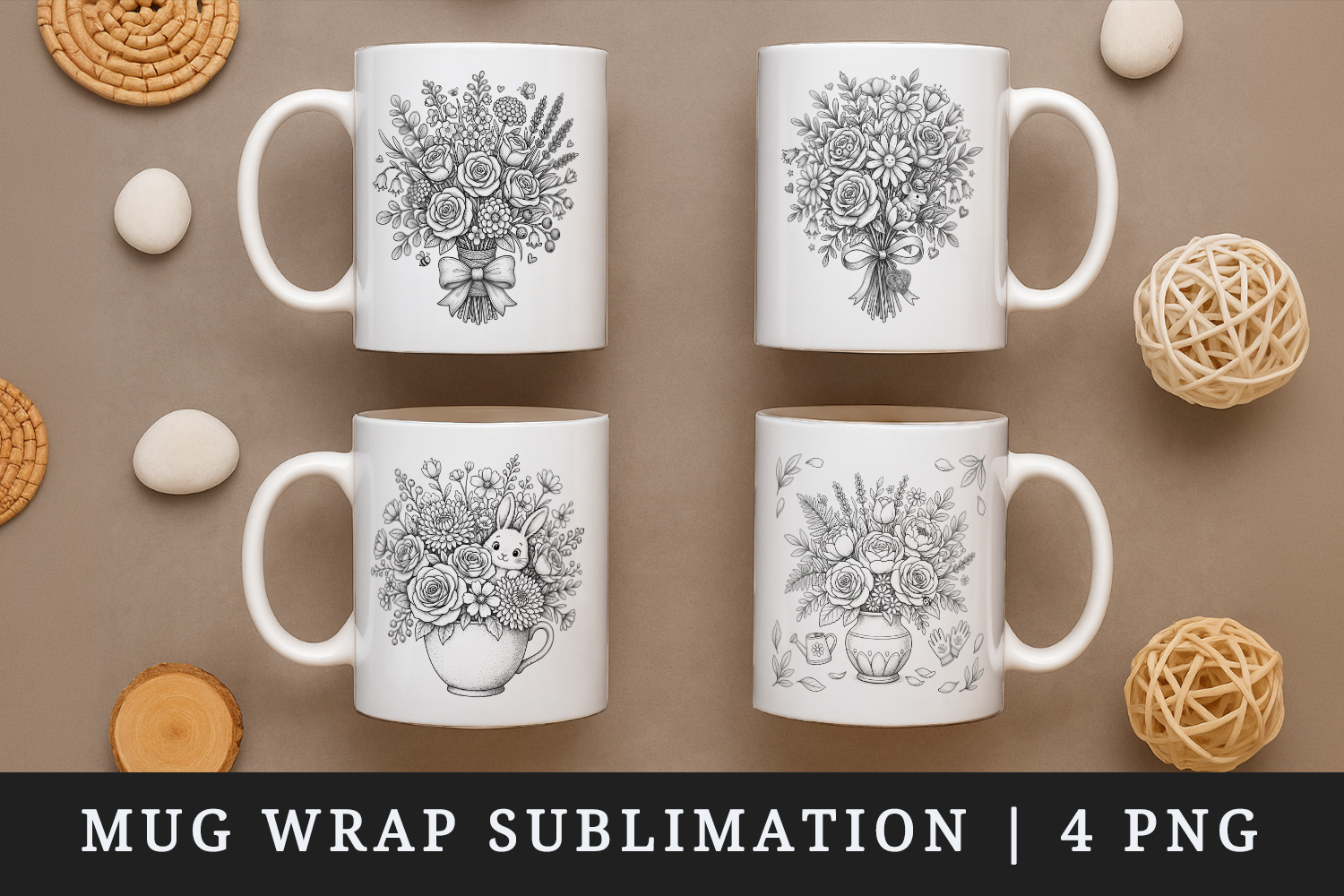 Flowers mug wrap printable sublimation design product image 1
