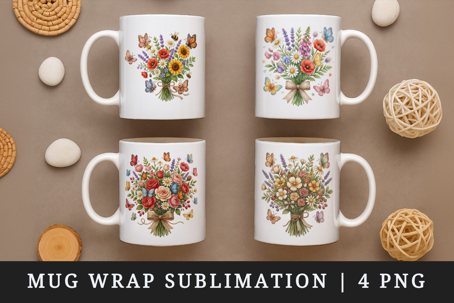 Flowers mug wrap printable sublimation design product image 1