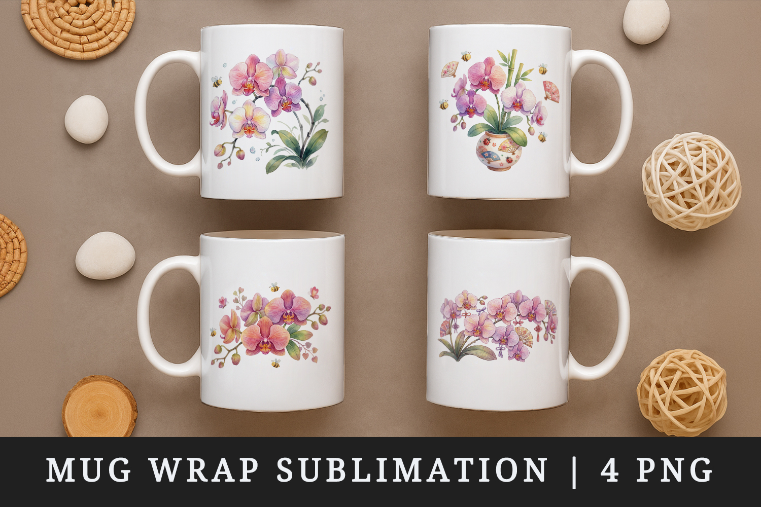 Flowers mug wrap printable sublimation design product image 1