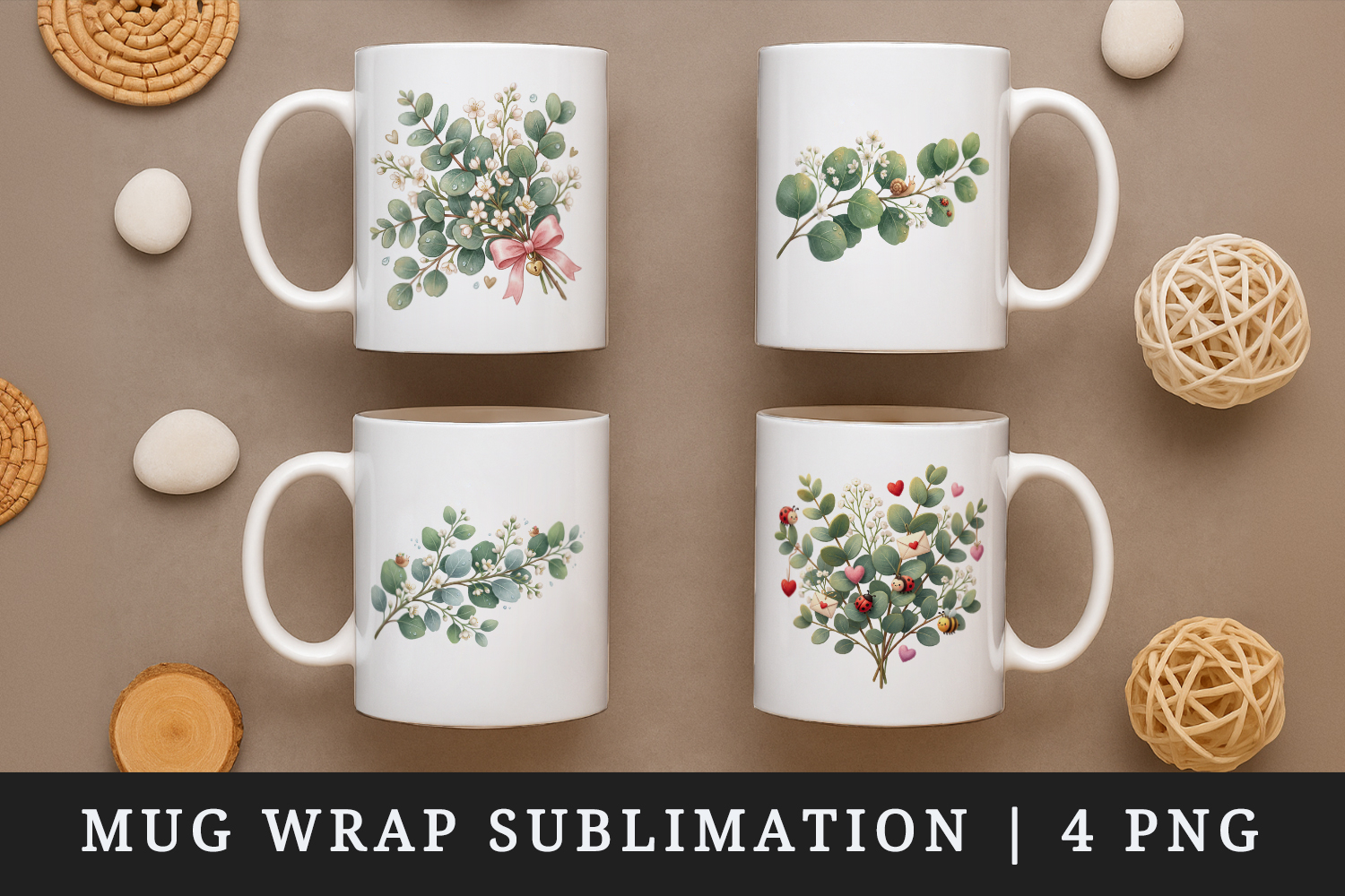 Flowers mug wrap printable sublimation design product image 1