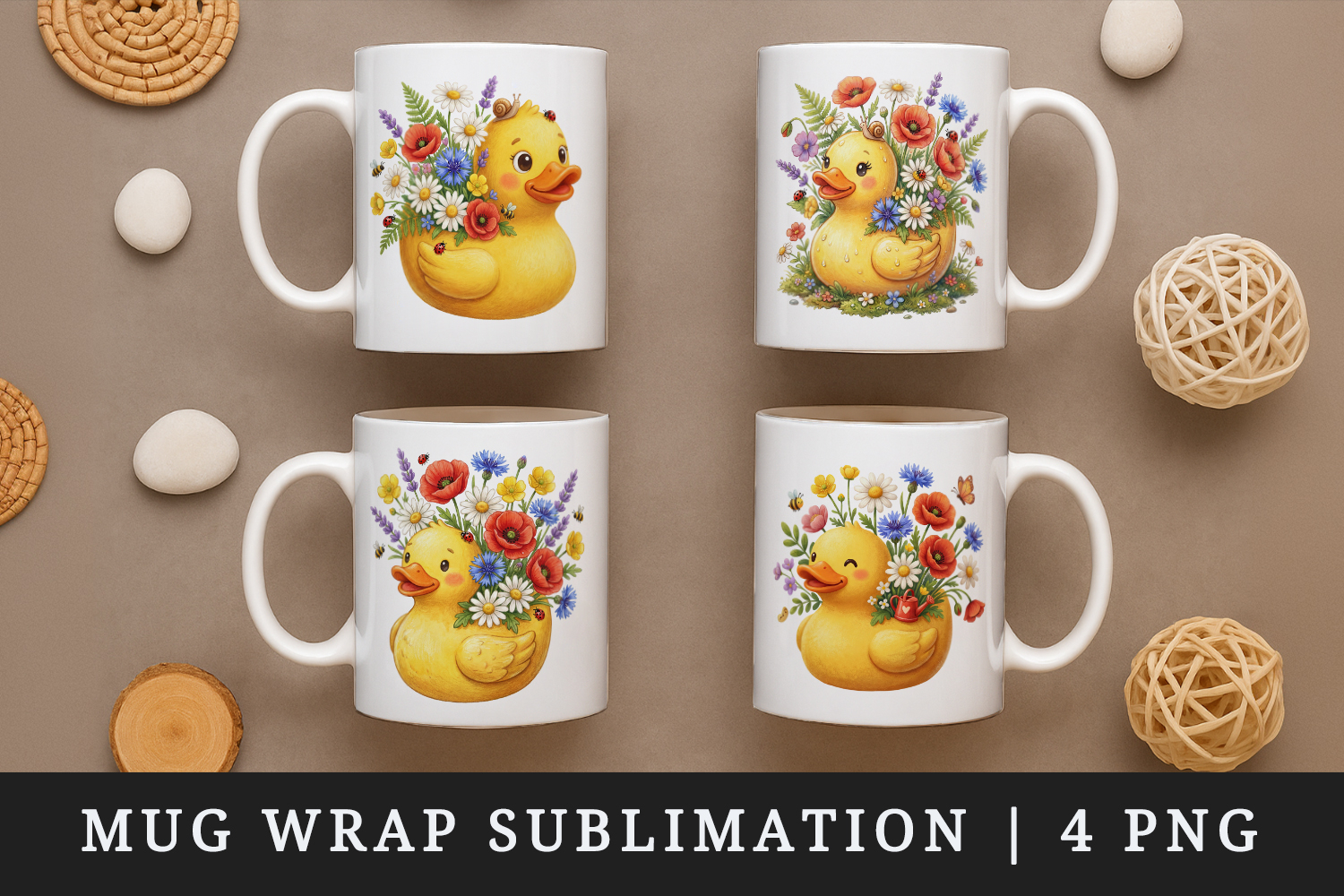 Flowers mug wrap printable sublimation design product image 1