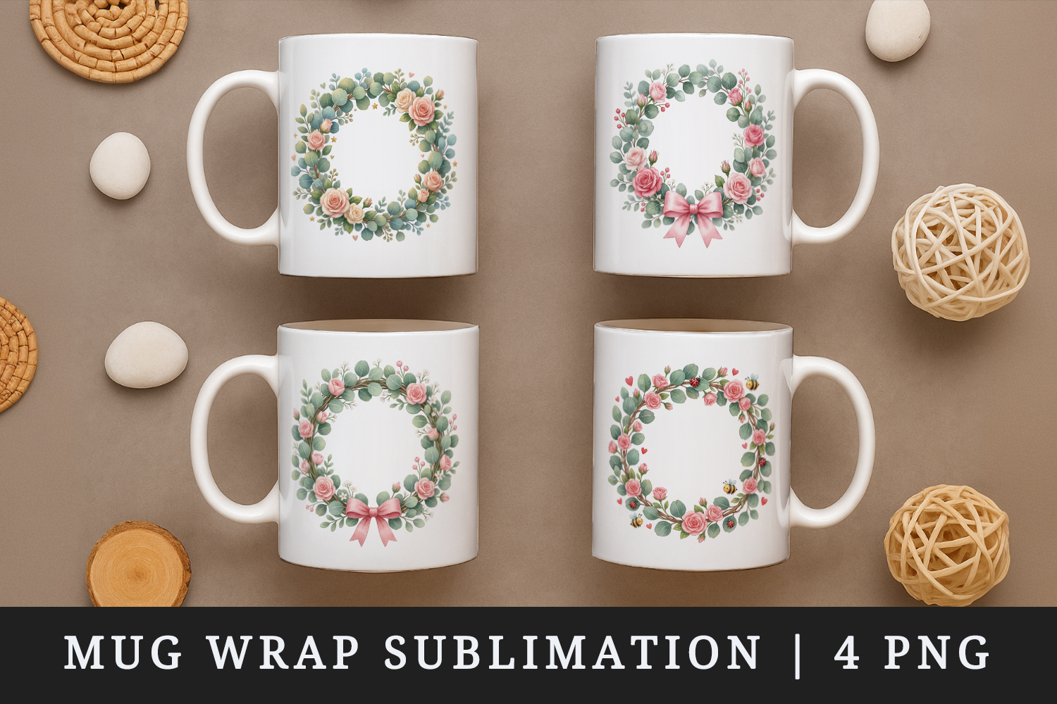 Flowers mug wrap printable sublimation design product image 1