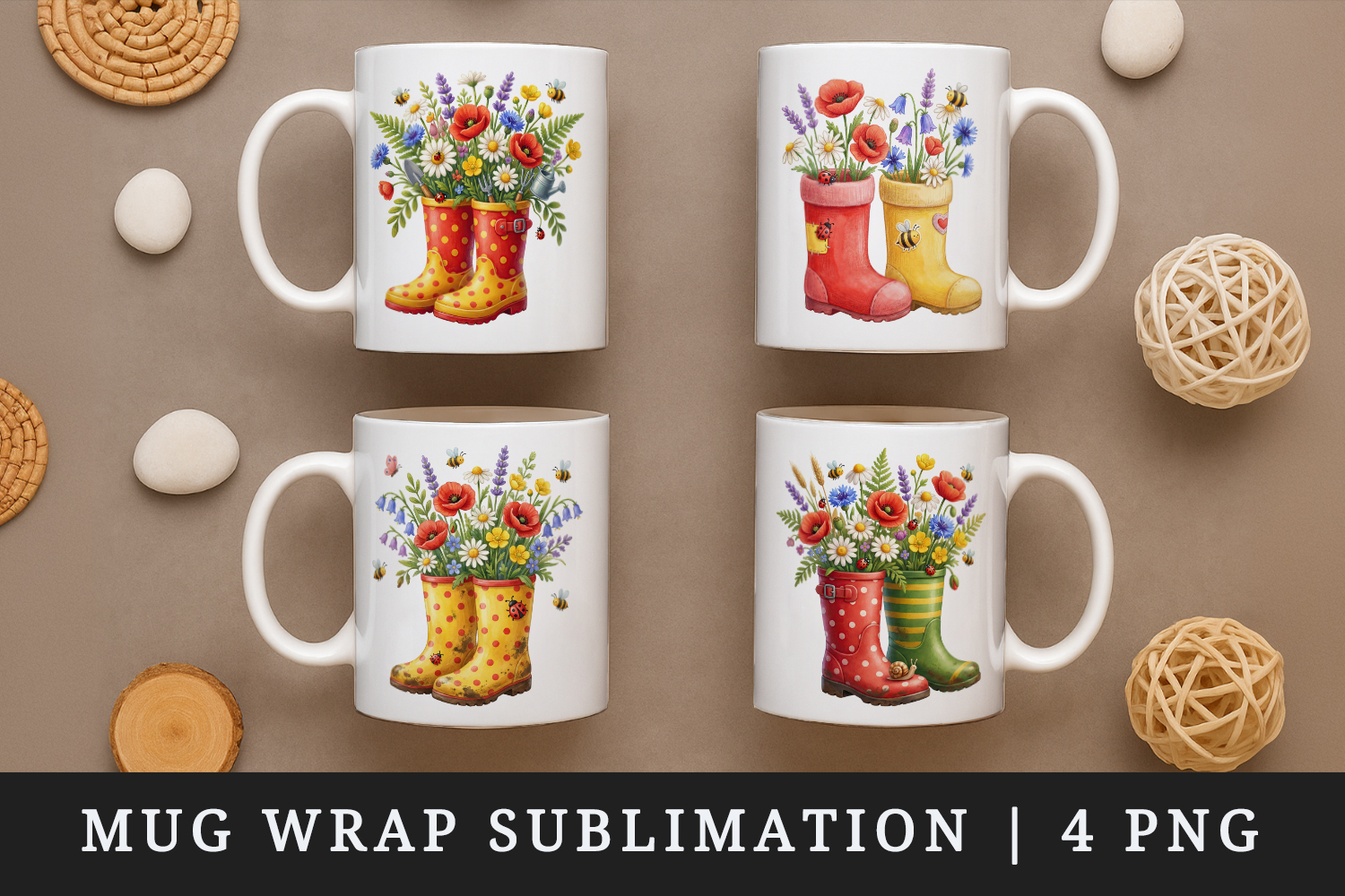 Flowers mug wrap printable sublimation design product image 1