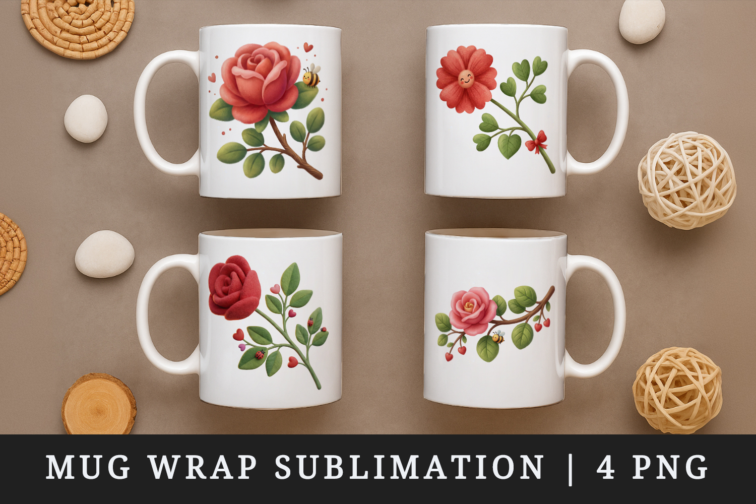 Flowers mug wrap printable sublimation design product image 1