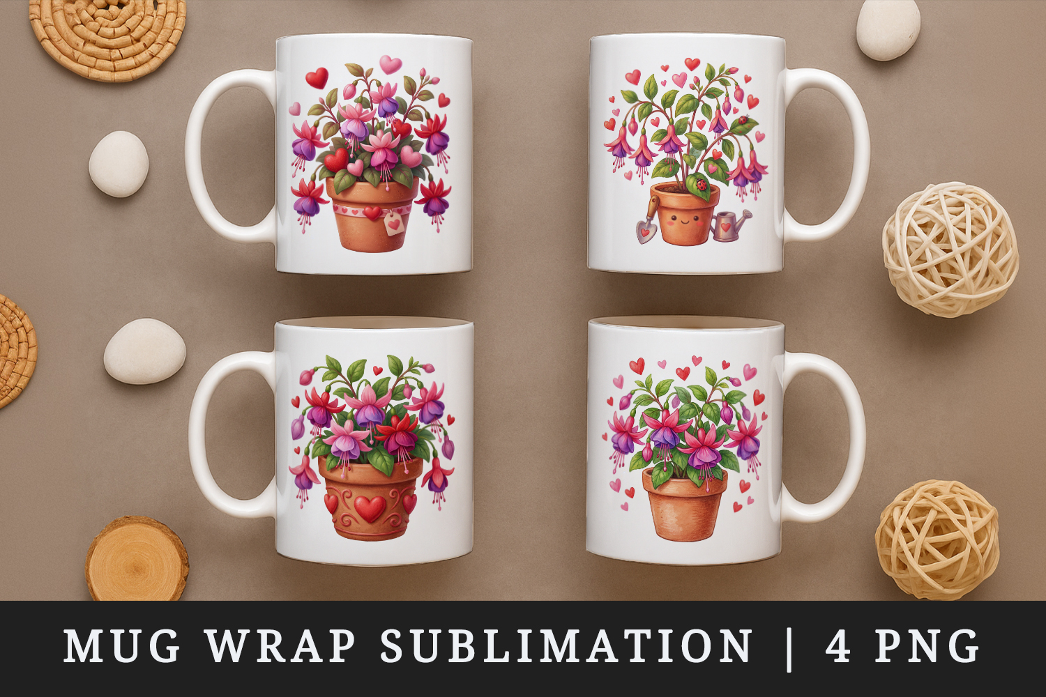 Flowers mug wrap printable sublimation design product image 1