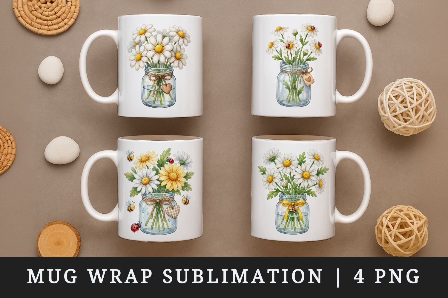 Flowers mug wrap printable sublimation design product image 1