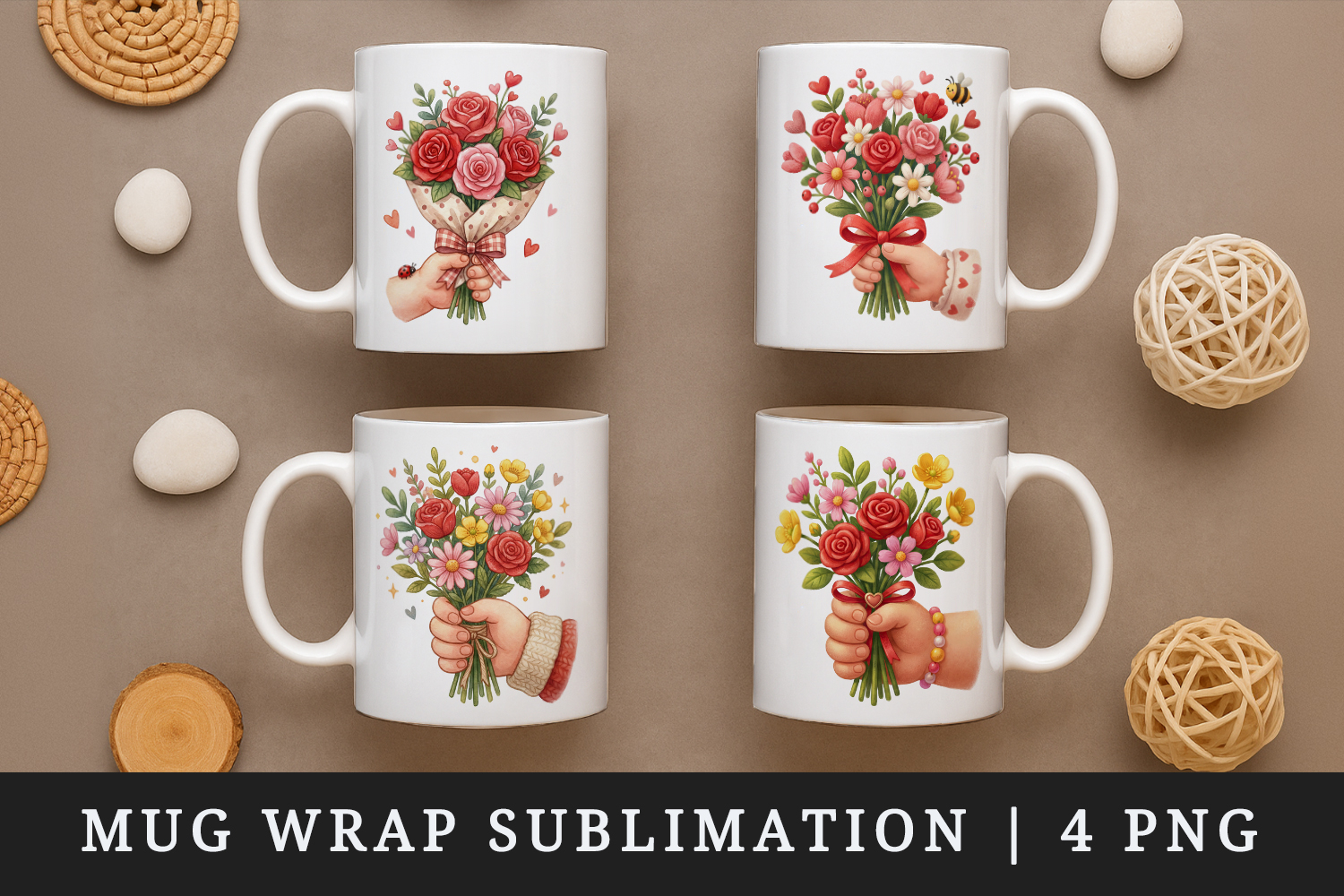 Flowers mug wrap printable sublimation design product image 1
