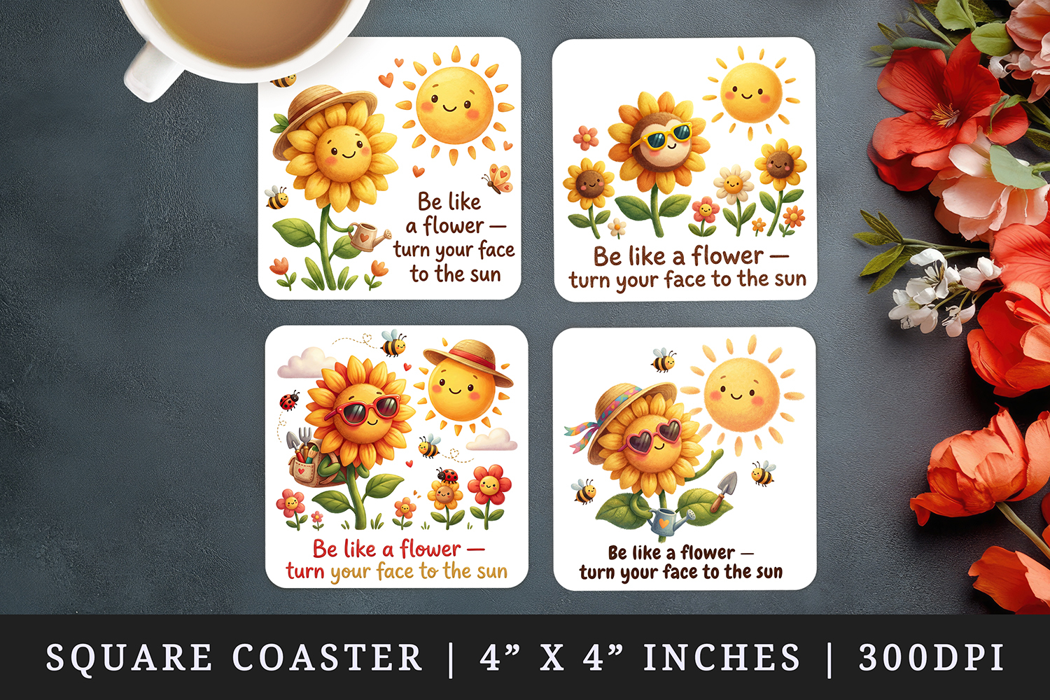 Flowers square coaster sublimation, coasters design product image 1