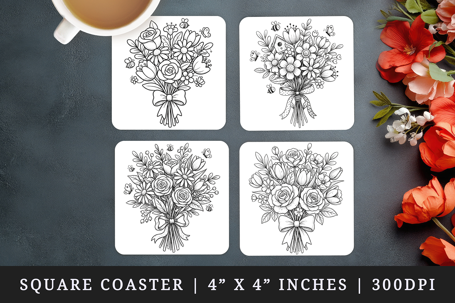Flowers square coaster sublimation, coasters design product image 1