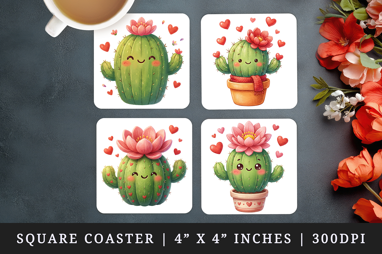 Flowers square coaster sublimation, coasters design product image 1