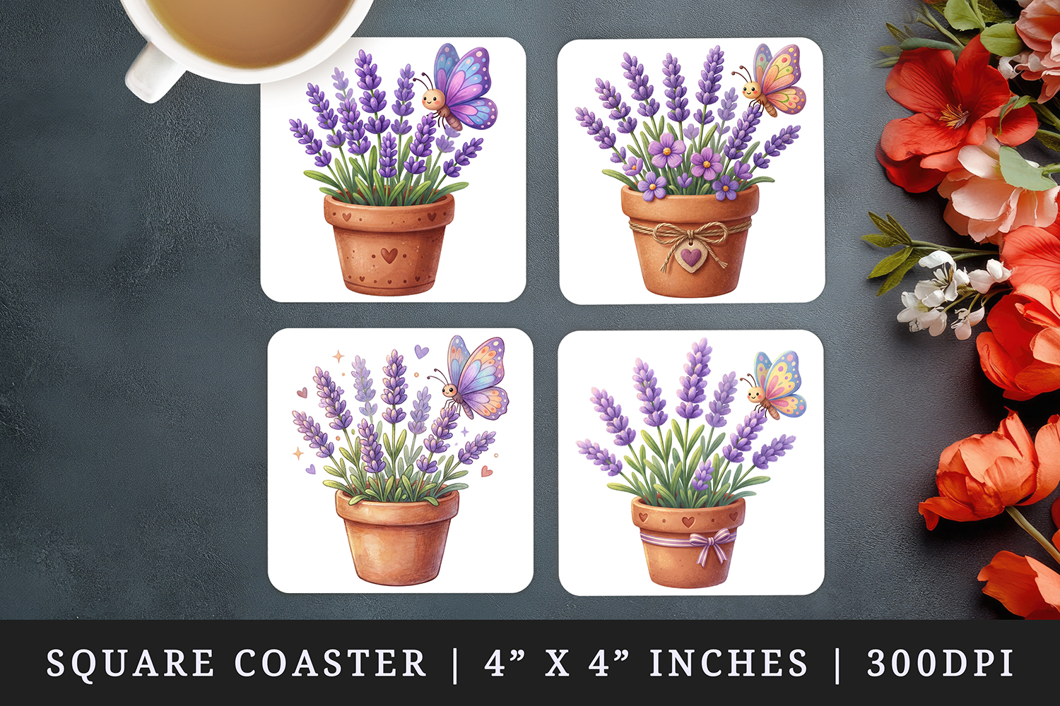 Flowers square coaster sublimation, coasters design product image 1