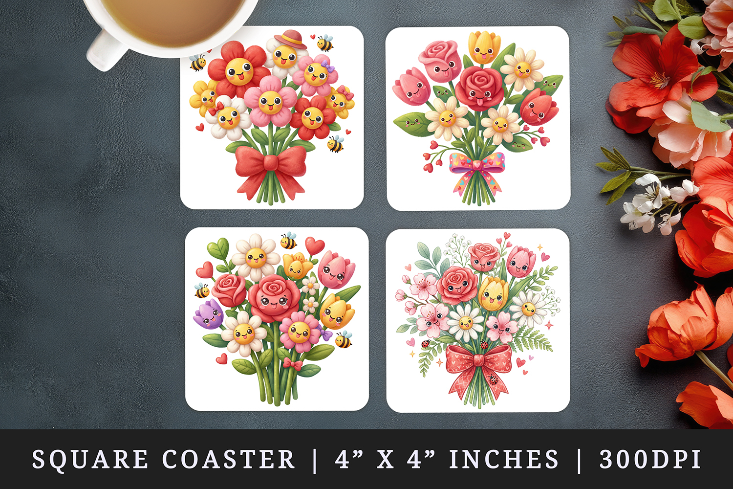 Flowers square coaster sublimation, coasters design product image 1