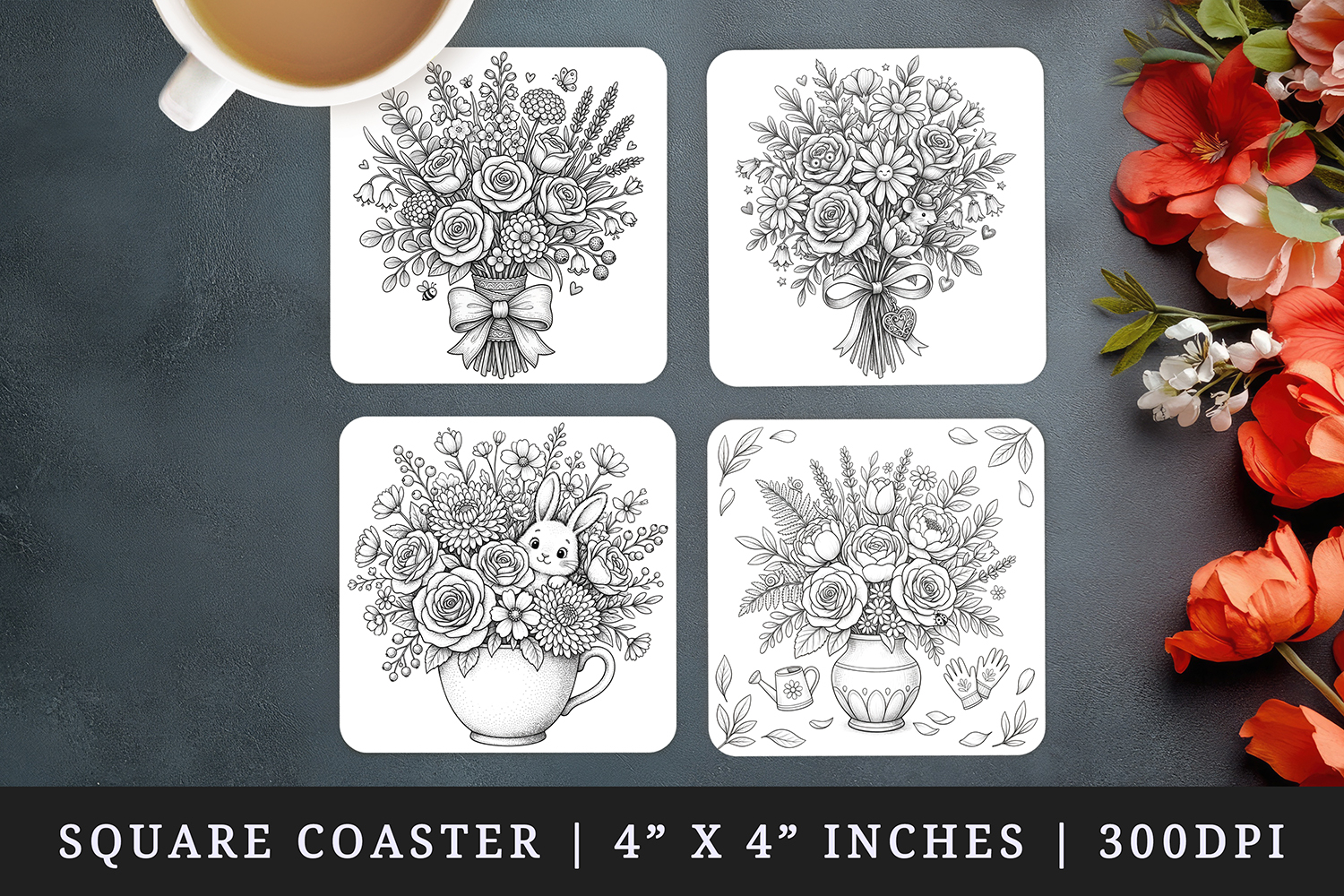 Flowers square coaster sublimation, coasters design product image 1