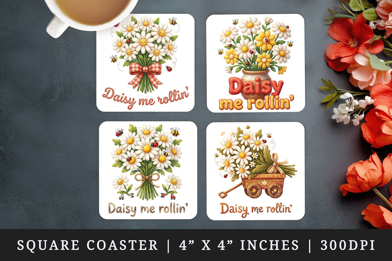 Flowers square coaster sublimation, coasters design product image 1