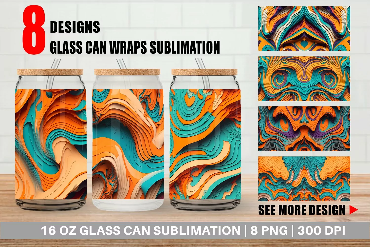 Fluid art Vibrant Color Glass Can Wraps product image 1