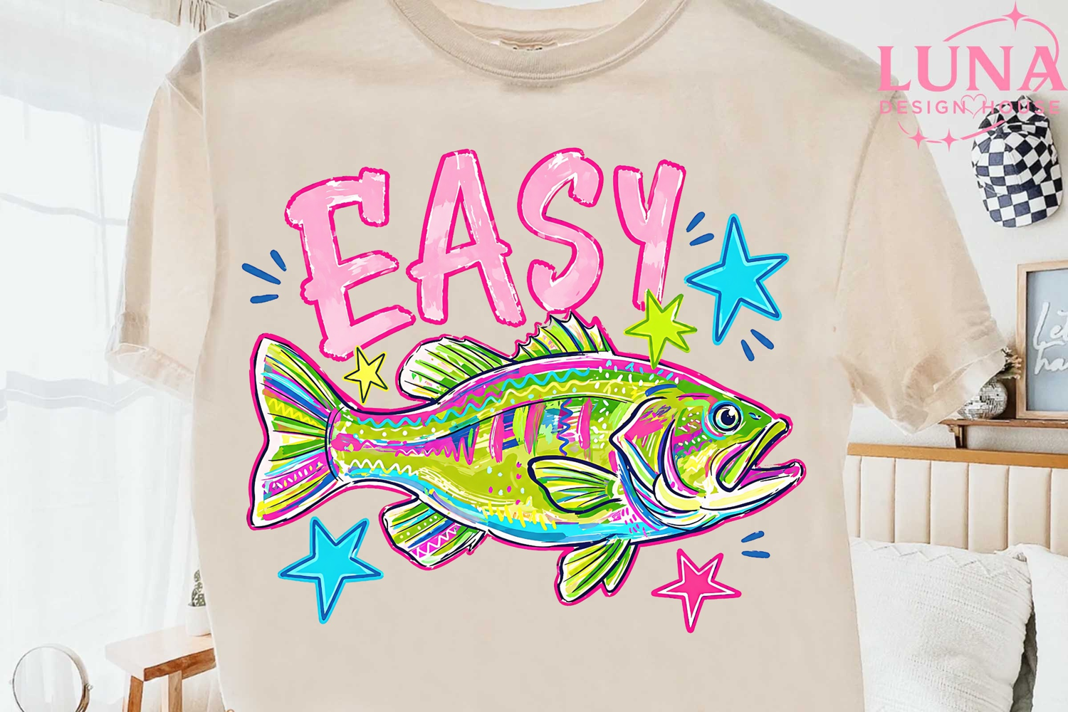 Easy Bass Fish Retro Sublimation PNG, Fishing PNG, Neon Fish product image 1