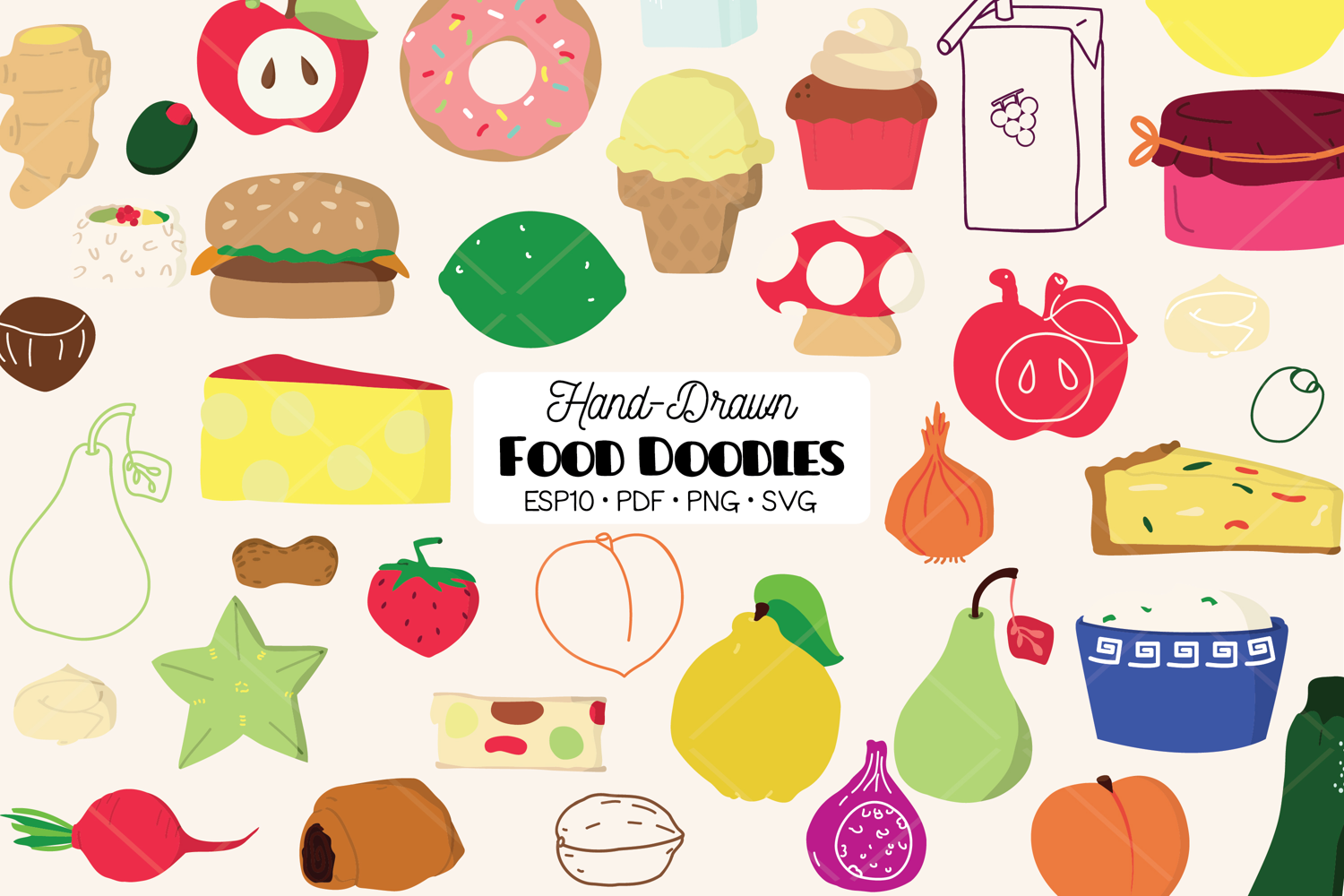 A-Z Food Color | Hand Drawn Fruit, Vegetable, Sweets, Savory product image 1