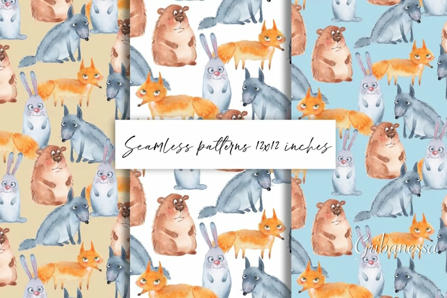 Forest animals. Watercolor seamless patterns product image 1