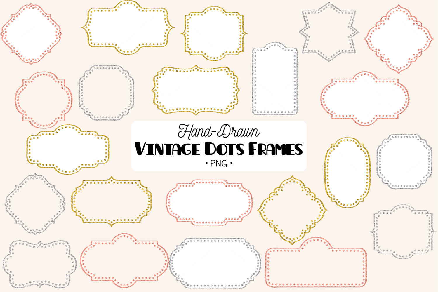 Glitter Vintage Dots Frames |Decorative Border | Retro Label product image 1
