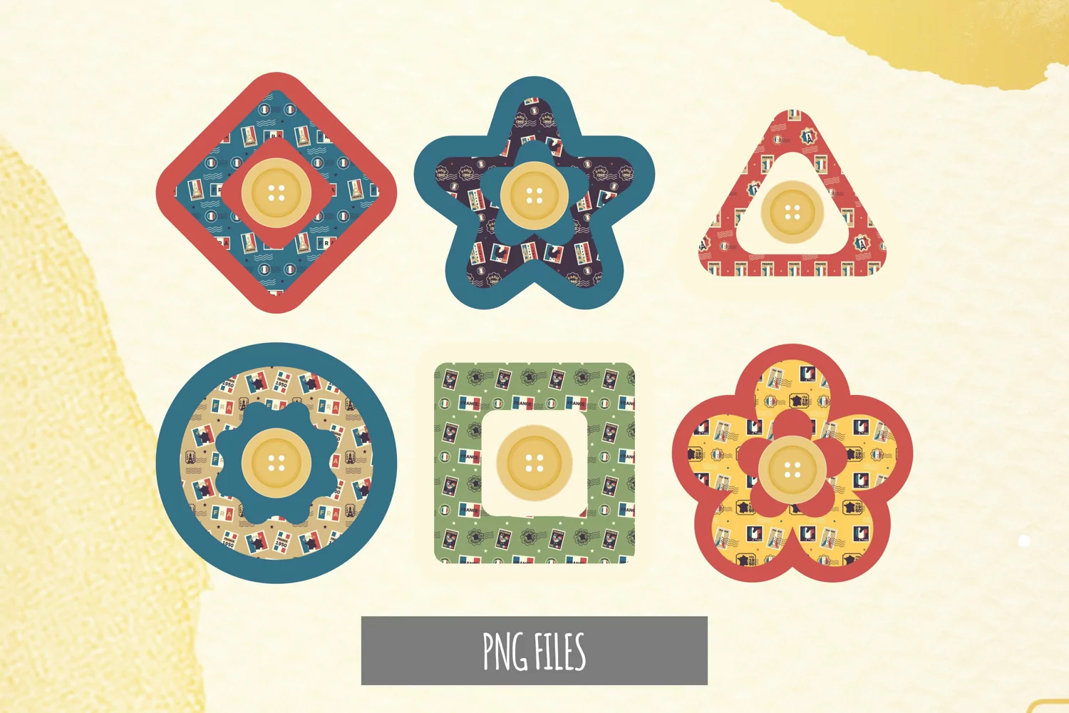 France Retro Postage Pattern Button product image 1
