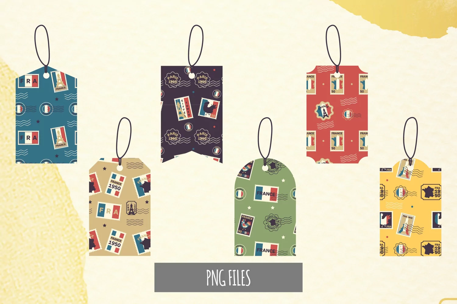 France Retro Postage Pattern Shaped Tags product image 1