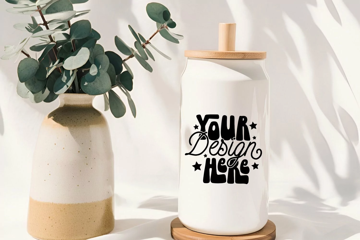 Frosted Glass Can Cup Mockup, cottage-style aesthetic. 16oz product image 1