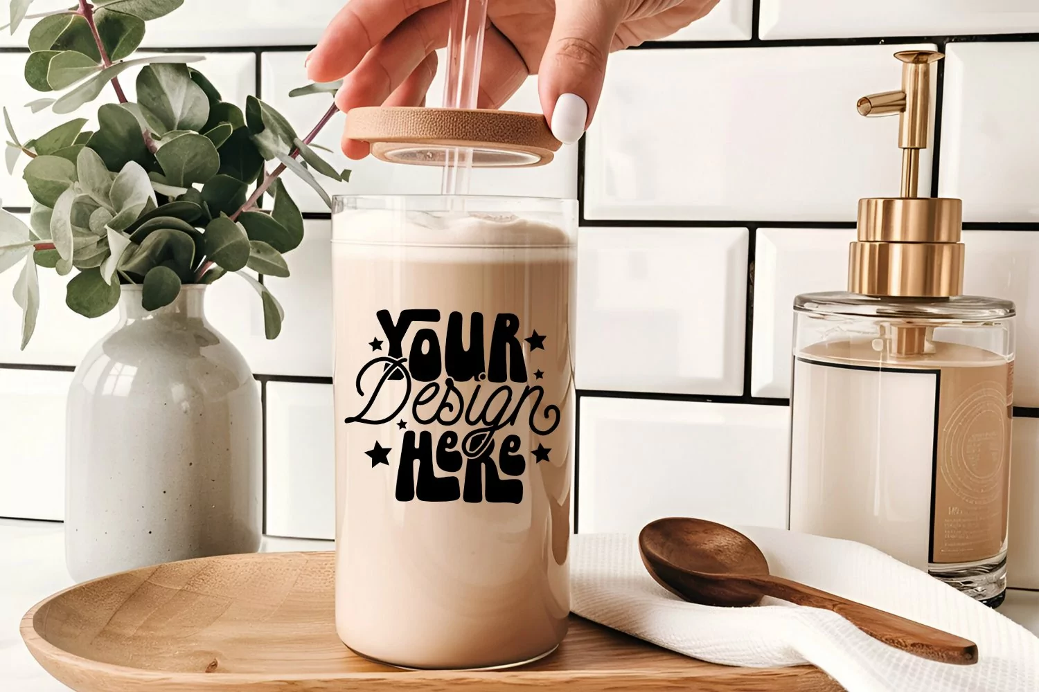 Frosted Glass Can Cup Mockup, cottage-style aesthetic. 16oz product image 1