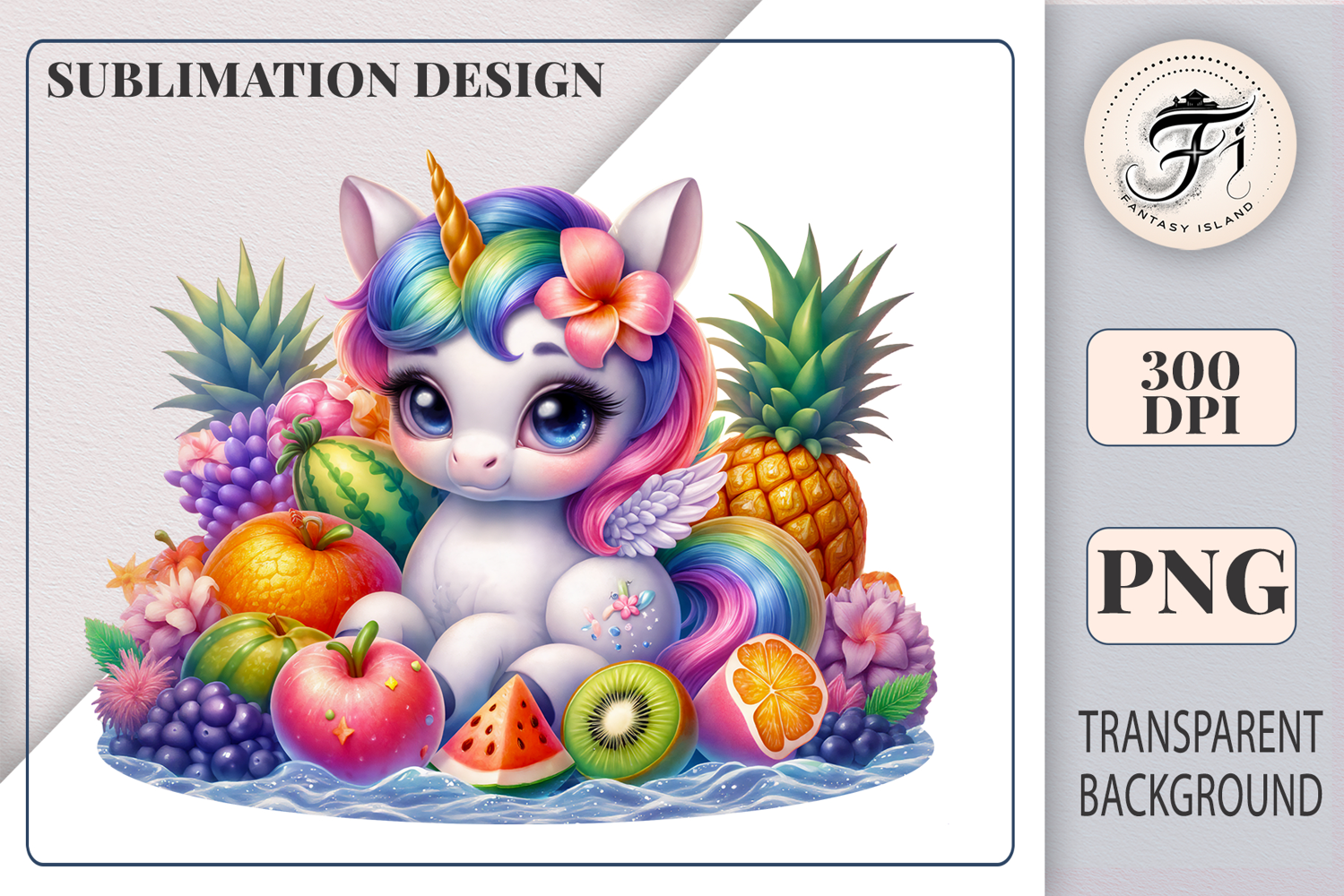 Watercolor unicorn with wings having fun at a beach party, floating in a pool ring with a joyful summer vibe - perfect for cheerful sublimation designs