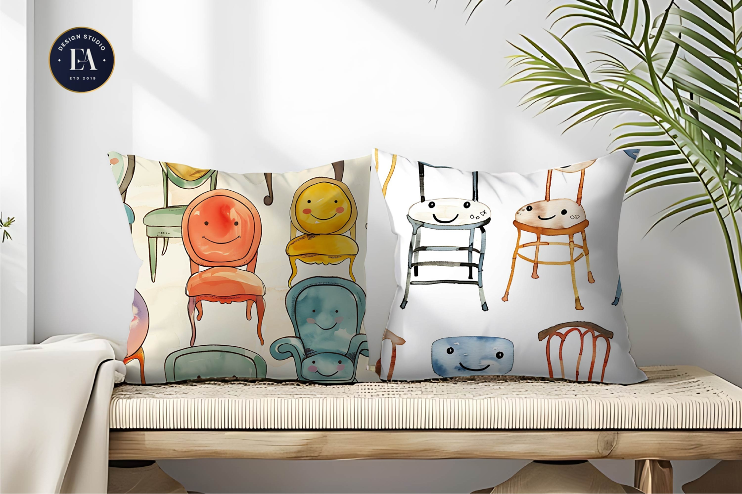 Dancing Chairs Cartoon Watercolor Seamless Digital Paper product image 1