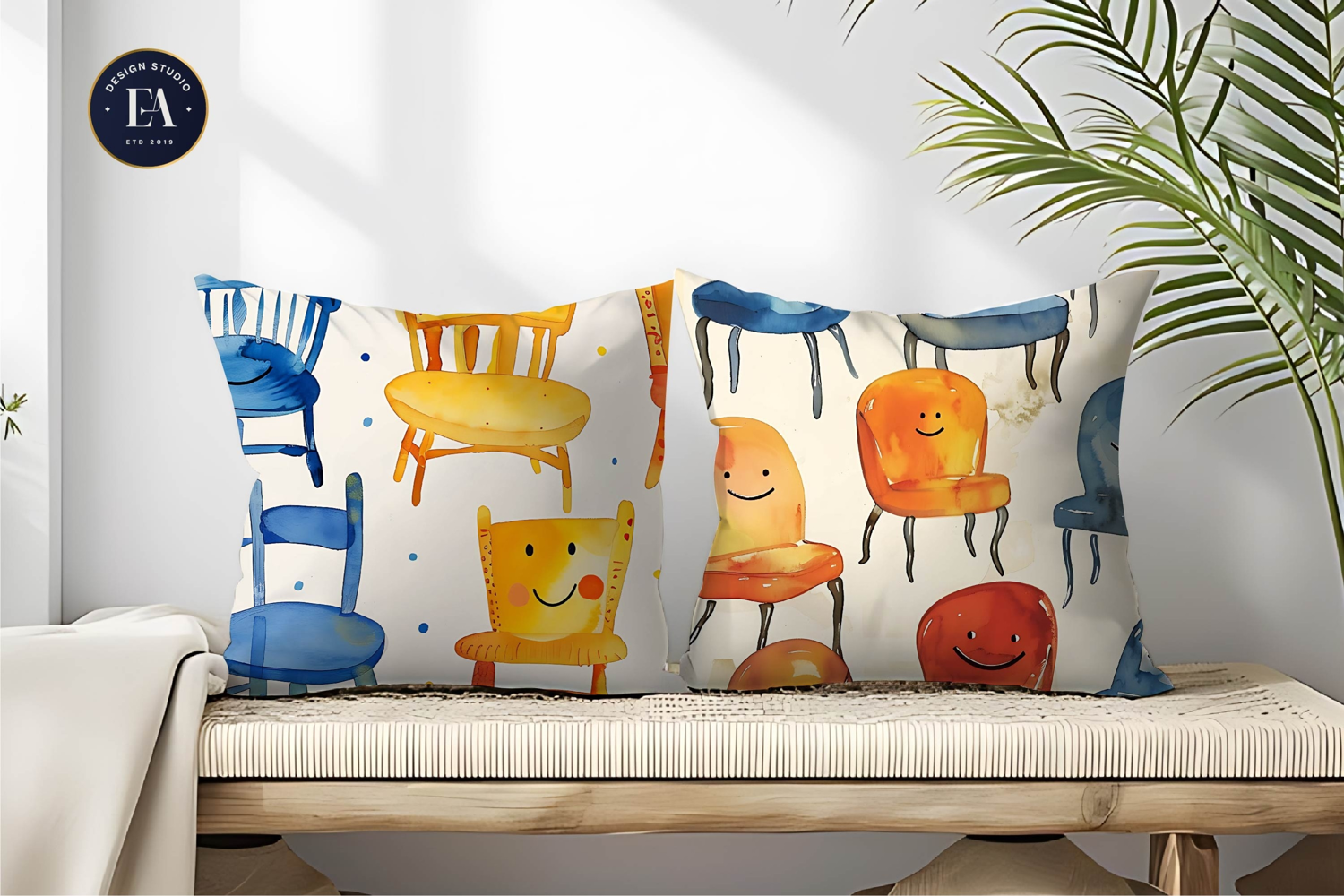Fun Dancing Chairs with Faces Watercolor Art Digital Paper product image 1