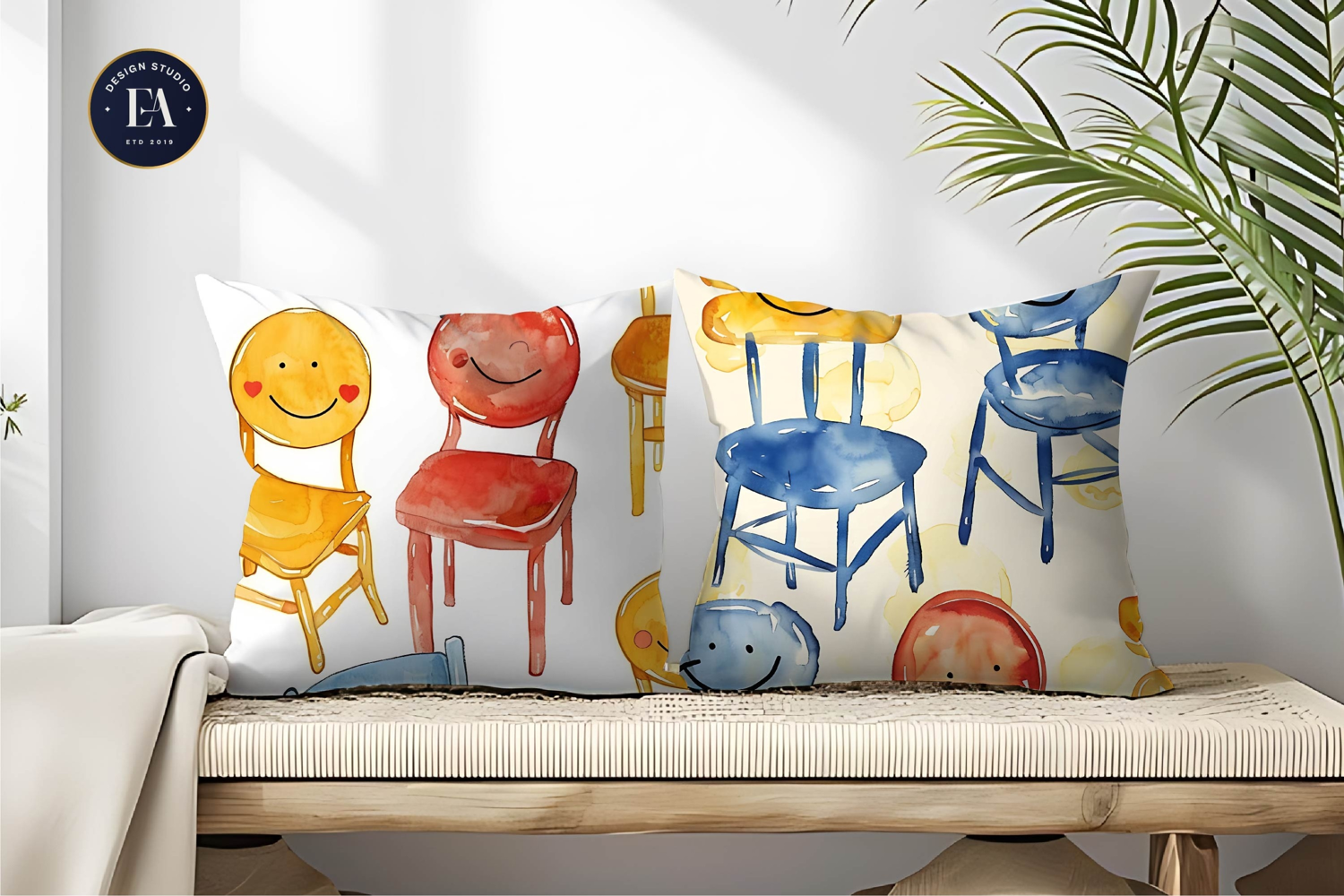 Chairs with Smiley Faces Watercolor Seamless Digital Paper product image 1
