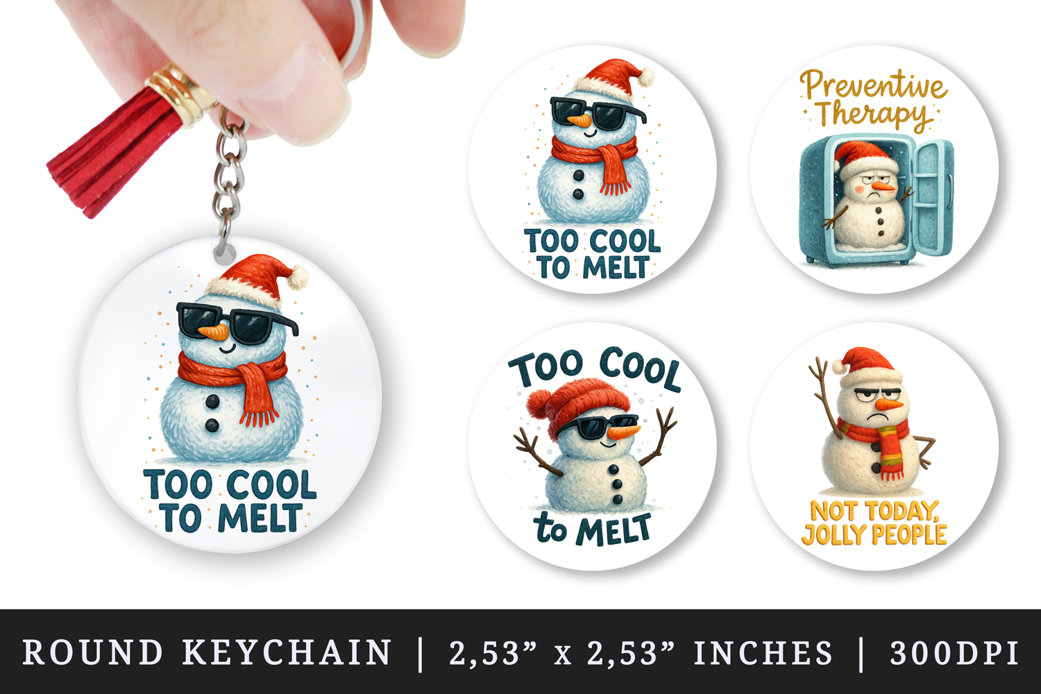 Funny Christmas round keychain pintable sublimation design product image 1