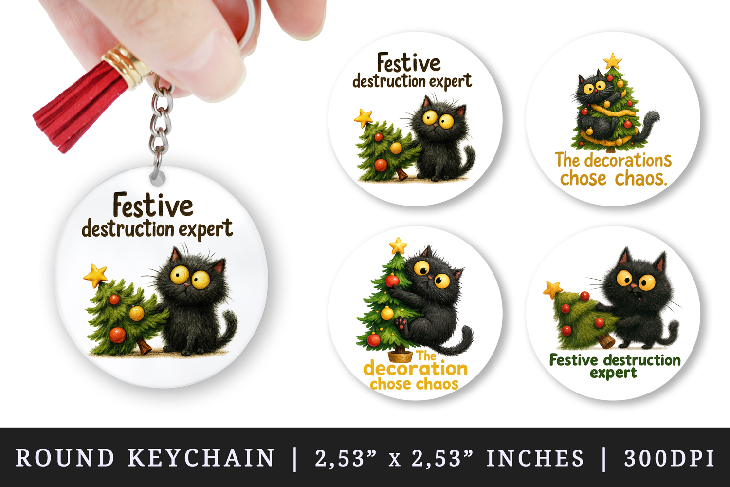 Funny Christmas round keychain pintable sublimation design product image 1