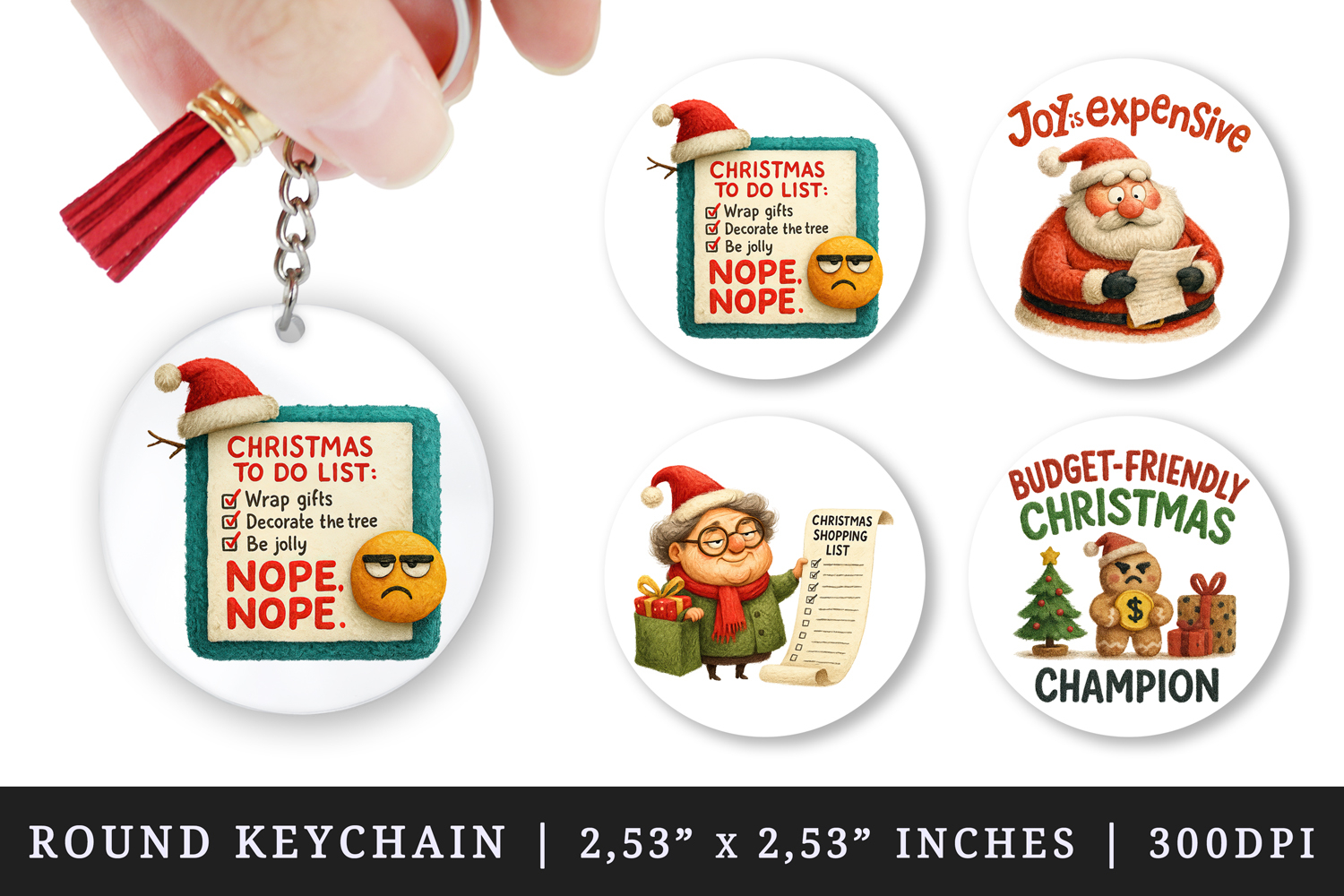Funny Christmas round keychain pintable sublimation design product image 1