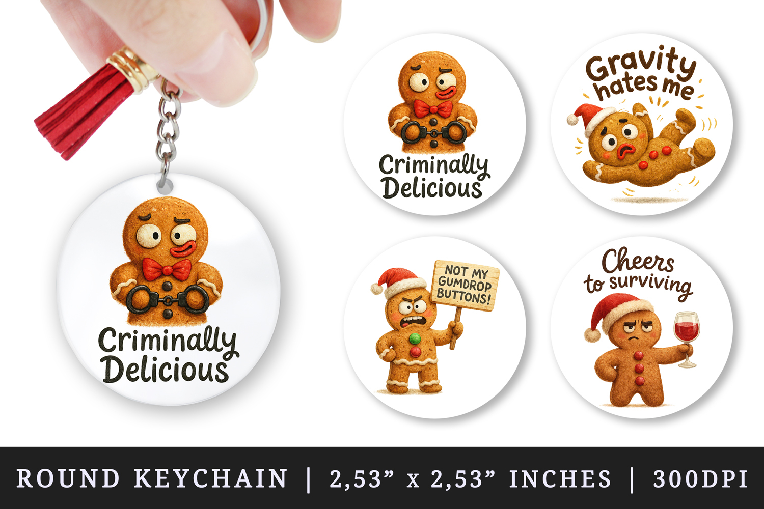 Funny Christmas round keychain pintable sublimation design product image 1