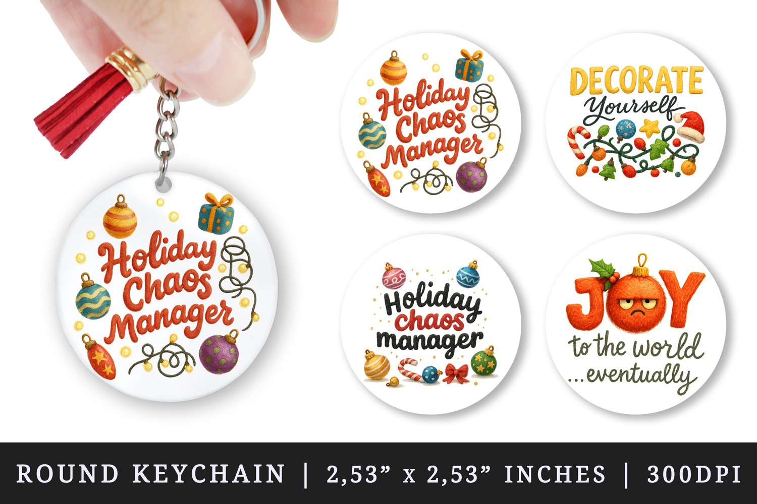 Funny Christmas round keychain pintable sublimation design product image 1