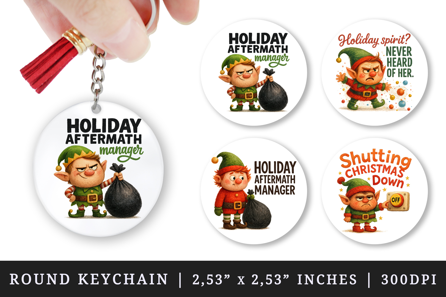 Funny Christmas round keychain pintable sublimation design product image 1