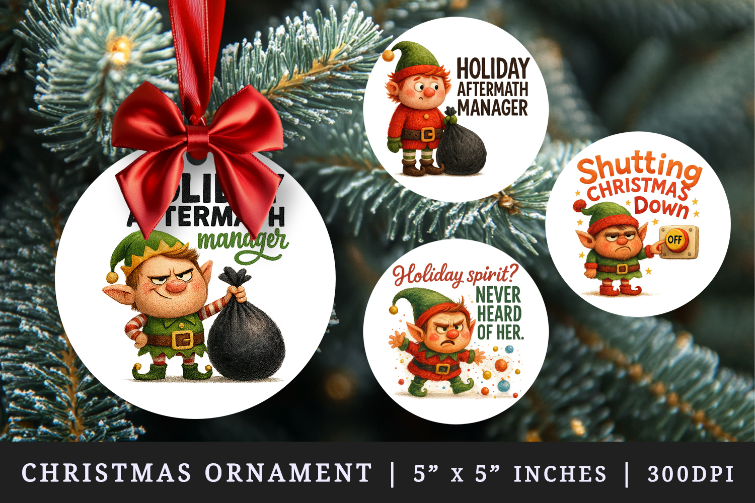Funny Christmas round ornaments sublimation design product image 1