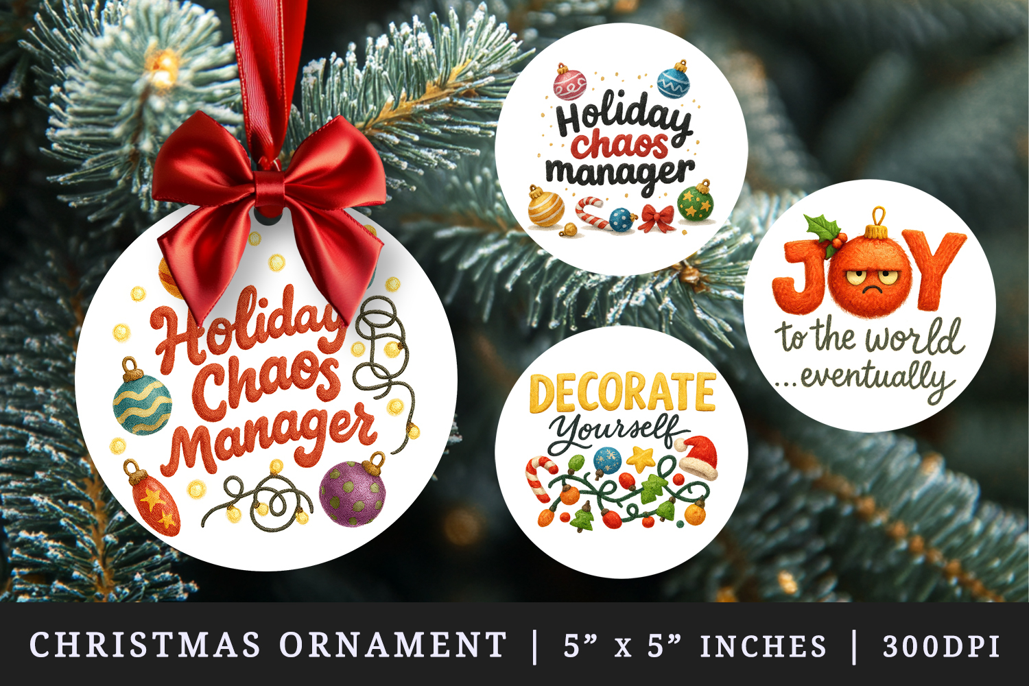 Funny Christmas round ornaments sublimation design product image 1