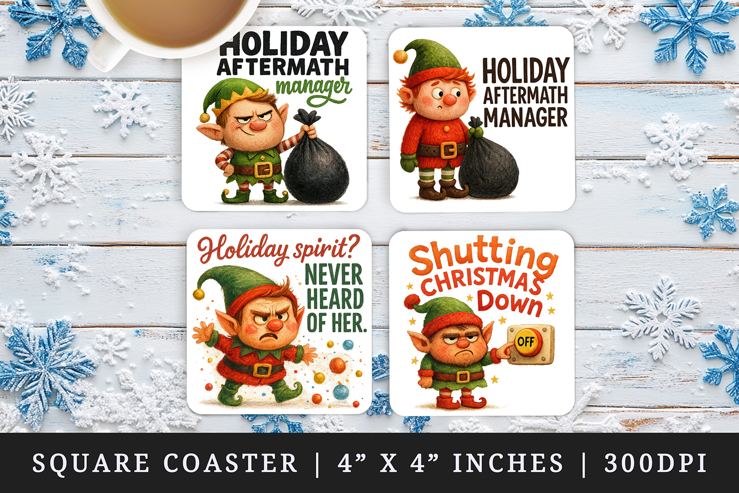 Funny Christmas square coaster sublimation, coasters design product image 1