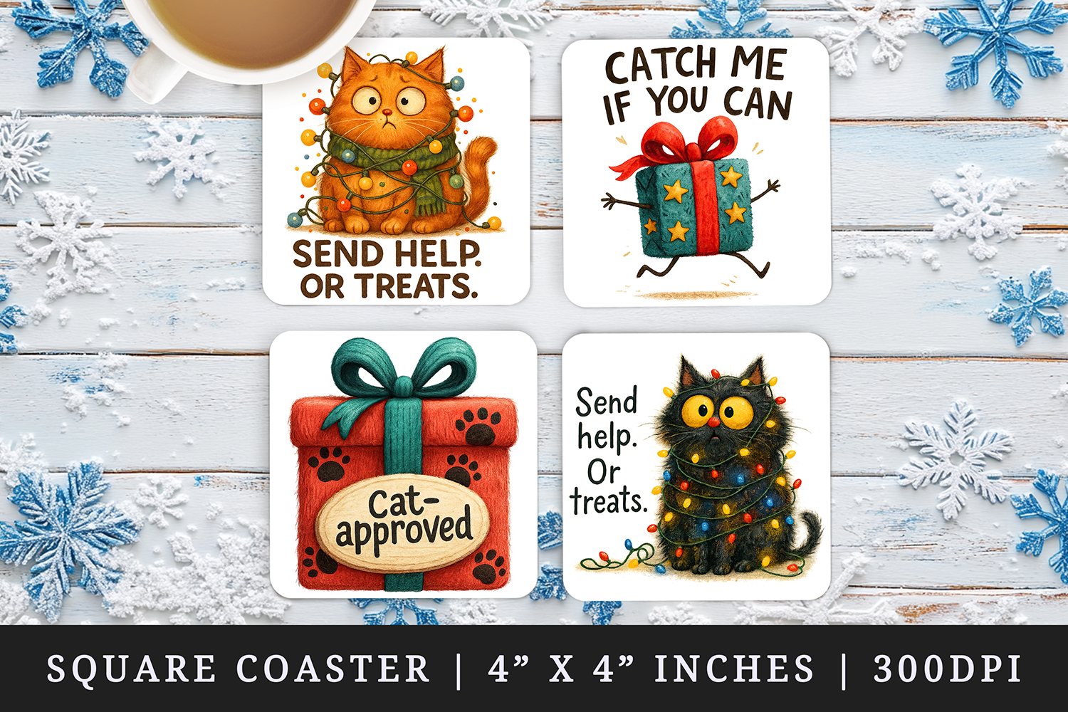 Funny Christmas square coaster sublimation, coasters design product image 1